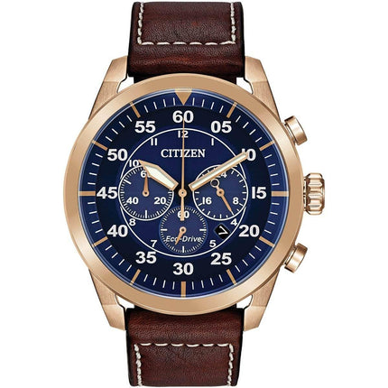 Citizen Men's Eco-Drive Watch - Avion Chronograph Brown Leather Strap | CA4213-18L ,