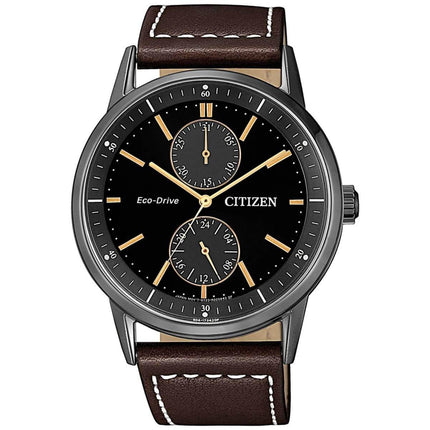 Citizen Men's Eco-Drive Watch - Chrono Black Dial Brown Leather Strap | BU3027-16E ,