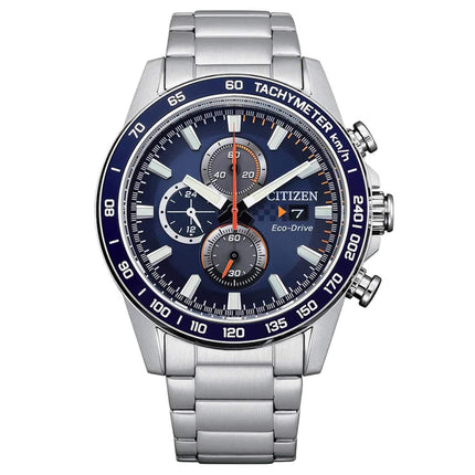 Citizen Men's Eco-Drive Watch - Chronograph Blue Dial Silver Bracelet | CA0781-84L ,