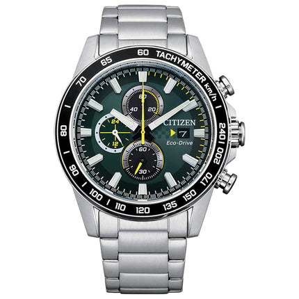Citizen Men's Eco-Drive Watch - Chronograph Green Dial Silver Bracelet | CA0780-87X ,