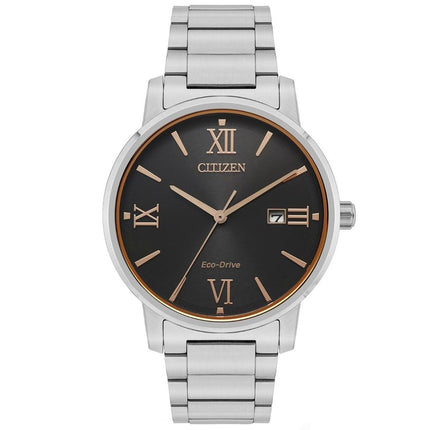 Citizen Men's Eco-Drive Watch - Corso Black Dial Silver Steel Bracelet | BM6757-84H ,