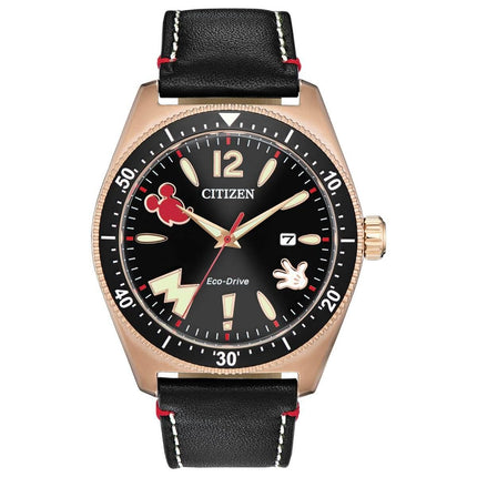 Citizen Men's Eco-Drive Watch - Marvel Black Dial Leather Strap | AW1596-08W ,