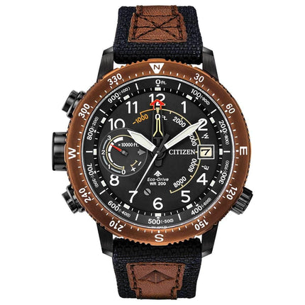 Citizen Men's Eco Drive Watch - Promaster Altichron Black & Brown Strap | BN5055-05E ,