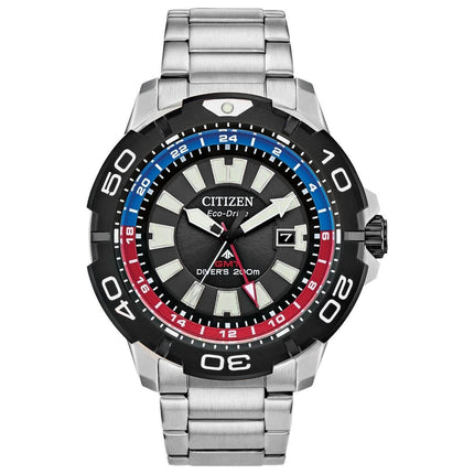 Citizen Men's Eco-Drive Watch - Promaster GMT Black Dial Bracelet | BJ7128-59E ,
