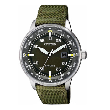 Citizen Men's Eco Drive Watch - Solar Black Dial Green Nylon Strap | BM7390-22X ,