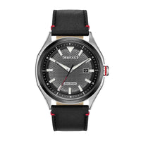 Citizen Men's Eco-Drive Watch - WDR Black Dial Black Leather Strap | AW1148-09E ,