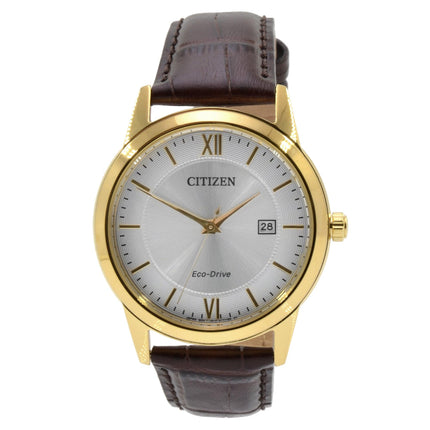 Citizen Men's Leather Strap Watch - Eco-Drive Yellow Steel Silver Dial | AW1232-04A ,