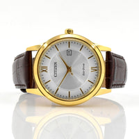 Citizen Men's Leather Strap Watch - Eco-Drive Yellow Steel Silver Dial | AW1232-04A ,