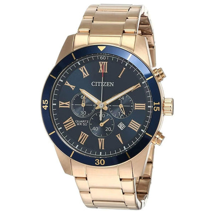 Citizen Men's Quartz Watch - Chronograph Blue Dial Rose Gold Bracelet | AN8169-58L ,