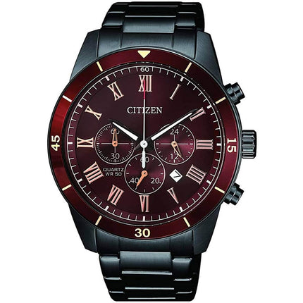 Citizen Men's Quartz Watch - Chronograph Brown Dial Black Bracelet | AN8167-53X ,