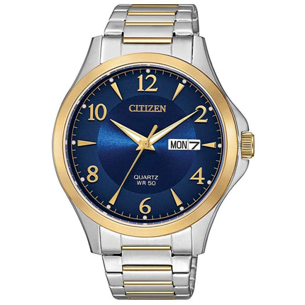 Citizen Men's Quartz Watch - Dress Day-Date Blue Dial Two Tone Bracelet | BF2005-54L ,