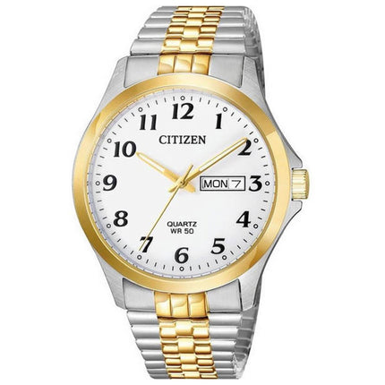 Citizen Men's Quartz Watch - Dress White Dial Two Tone Expansion Bracelet | BF5004-93A ,