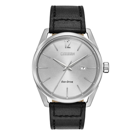 Citizen Men's Strap Watch - CTO Eco-Drive Silver Dial Black Leather | BM7410-01A ,
