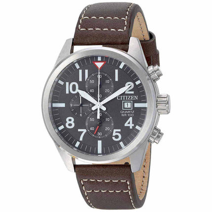 Citizen Men's Strap Watch - Quartz Chronograph Grey Dial Brown Leather | AN3620-01H ,