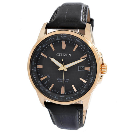Citizen Men's Strap Watch - World Time Black Dial Black Leather | BX1003-08E ,