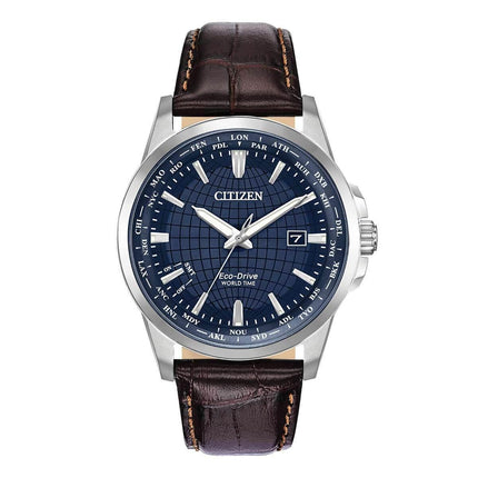 Citizen Men's Strap Watch - World Time Blue Dial Brown Leather | BX1000-06L ,