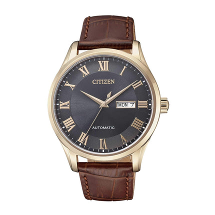 Citizen Men's Watch - Automatic Brown Leather Strap Rose Gold Steel Case | NH8363-14H ,