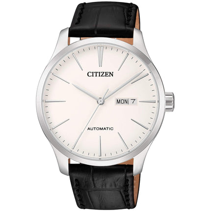 Citizen Men's Watch - Automatic Date Display White Dial Leather Strap | NH8350-08B ,