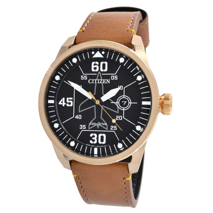 Citizen Men's Watch - Avion Eco-Drive Black Dial Brown Leather Strap | AW1733-09E ,