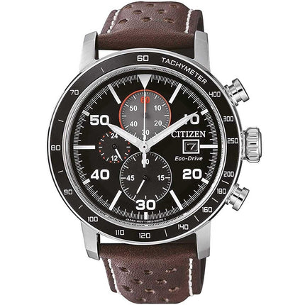 Citizen Men's Watch - Chrono Black Dial Brown Genuine Leather Strap | CA0641-24E ,