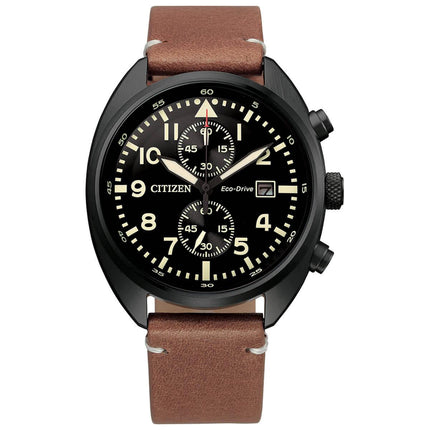 Citizen Men's Watch - Chronograph Black Dial Brown Leather Strap | CA7045-14E ,