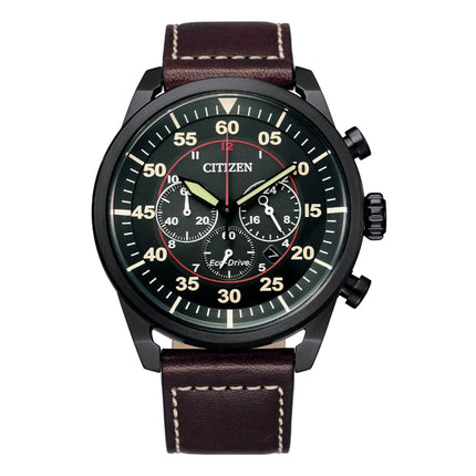 Citizen Men's Watch - Chronograph Power Reserve Brown Leather Strap | CA4218-14E ,