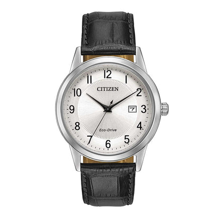 Citizen Men's Watch - Corso Eco-Drive Silver Dial Black Leather Strap | AW1231-07A ,