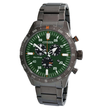 Citizen Men's Watch - Eco-Drive Black and Green Dial Steel Chronograph | AT2527-80X ,