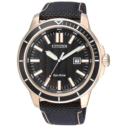 Citizen Men's Watch - Eco-Drive Black Dial Rose Gold Case Nylon Strap | AW1523-01E ,