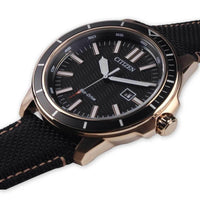 Citizen Men's Watch - Eco-Drive Black Dial Rose Gold Case Nylon Strap | AW1523-01E ,