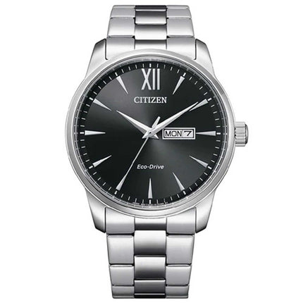 Citizen Men's Watch - Eco-Drive Black Dial Silver Bracelet Day-Date | BM8550-81E ,
