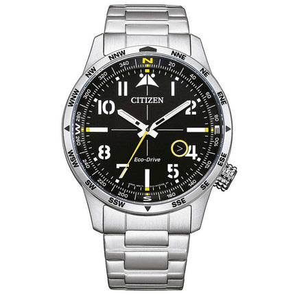 Citizen Men's Watch - Eco-Drive Black Dial Silver Tone Bracelet Compass | BM7550-87E ,