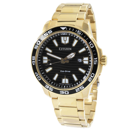 Citizen Men's Watch - Eco-Drive Black Dial Yellow Gold Steel Bracelet | AW1702-88E ,