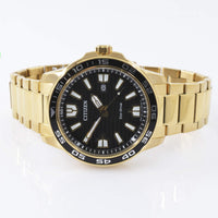 Citizen Men's Watch - Eco-Drive Black Dial Yellow Gold Steel Bracelet | AW1702-88E ,