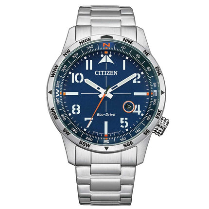 Citizen Men's Watch - Eco-Drive Blue Dial Silver Tone Bracelet Compass | BM7550-87L ,