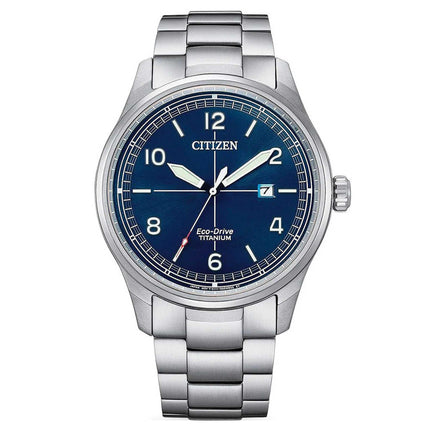 Citizen Men's Watch - Eco-Drive Blue Dial Silver Tone Titanium Bracelet | BM7570-80L ,