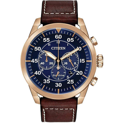 Citizen Men's Watch - Eco Drive Chrono Blue Dial Brown Leather Strap | CA4213-26L ,