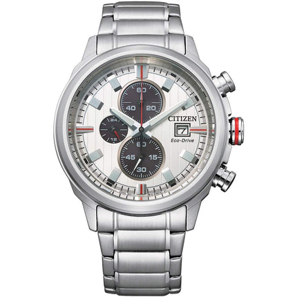 Citizen Men's Watch - Eco Drive Chrono White and Black Dial SS Bracelet | CA0738-83A ,