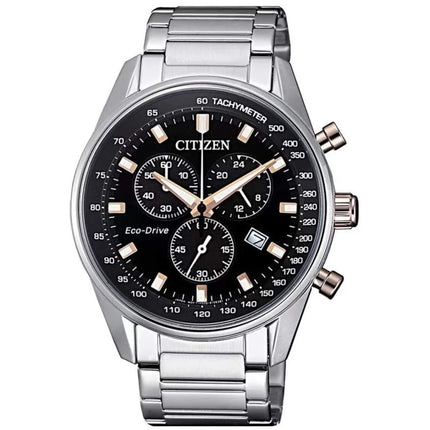 Citizen Men's Watch - Eco-Drive Chronograph Black Dial Silver Bracelet | AT2396-86E ,