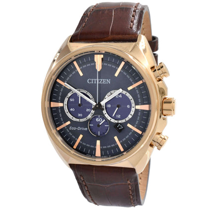 Citizen Men's Watch - Eco Drive Chronograph Blue Dial Leather Brown Strap | CA4283-04L ,