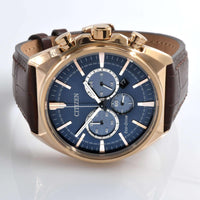 Citizen Men's Watch - Eco Drive Chronograph Blue Dial Leather Brown Strap | CA4283-04L ,