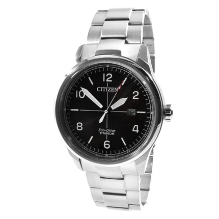 Citizen Men's Watch - Eco-Drive Date Black Dial Silver Titanium Bracelet | BM7570-80E ,