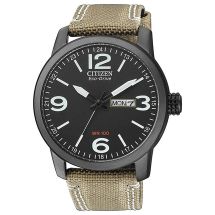 Citizen Men's Watch - Eco-Drive Day-Date Black Dial Beige Nylon Strap | BM8476-23E ,