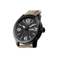 Citizen Men's Watch - Eco-Drive Day-Date Black Dial Beige Nylon Strap | BM8476-23E ,