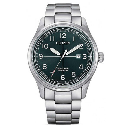 Citizen Men's Watch - Eco-Drive Green Dial Silver Titanium Bracelet | BM7570-80X ,