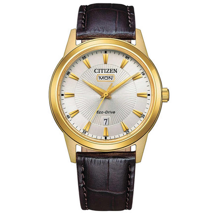 Citizen Men's Watch - Eco-Drive Silver Dial Brown Genuine Leather Strap | AW0102-13A ,