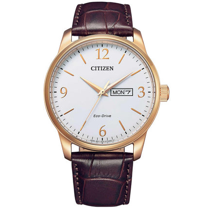 Citizen Men's Watch - Eco-Drive White Dial Brown Leather Strap Day-Date | BM8553-16A ,