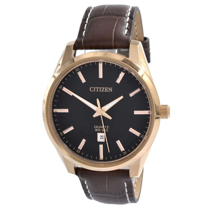 Citizen Men's Watch - Japanese Quartz Black Dial Brown Leather Strap | BI1033-04E ,
