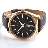 Citizen Men's Watch - Japanese Quartz Black Dial Brown Leather Strap | BI1033-04E ,