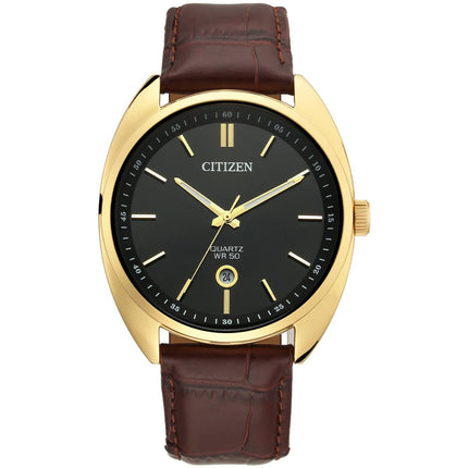 Citizen Men's Watch - Japanese Quartz Black Dial Brown Leather Strap | BI5092-03E ,